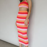 Chase The Sunrise Knit Maxi Skirt Striped Pink