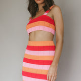Chase The Sunrise Knit Crop Top Striped Pink