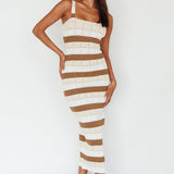 Chase The Sunrise Knit Midi Dress Striped Chocolate/White