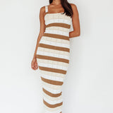 Chase The Sunrise Knit Midi Dress Striped Chocolate/White