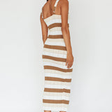 Chase The Sunrise Knit Midi Dress Striped Chocolate/White