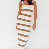 Chase The Sunrise Knit Midi Dress Striped Chocolate/White