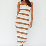 Chase The Sunrise Knit Midi Dress Striped Chocolate/White