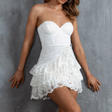 Rosalie Lace Ruffle Mini Dress White