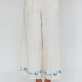 Sorrento Summer Embroidered Wide-Leg Pants Beige