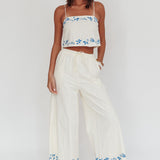 Sorrento Summer Embroidered Wide-Leg Pants Beige