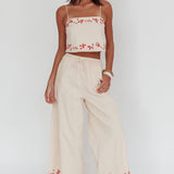 Sorrento Summer Embroidered Wide-Leg Pants Oat