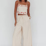 Sorrento Summer Embroidered Wide-Leg Pants Oat