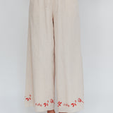Sorrento Summer Embroidered Wide-Leg Pants Oat