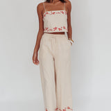 Sorrento Summer Embroidered Wide-Leg Pants Oat