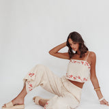 Sorrento Summer Embroidered Wide-Leg Pants Oat