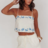 Sorrento Summer Embroidered Crop Top Beige