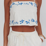 Sorrento Summer Embroidered Crop Top Beige