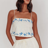 Sorrento Summer Embroidered Crop Top Beige