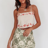 Sorrento Summer Embroidered Crop Top Oat