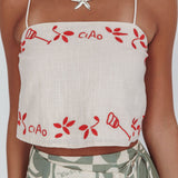 Sorrento Summer Embroidered Crop Top Oat