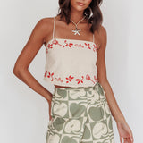 Sorrento Summer Embroidered Crop Top Oat