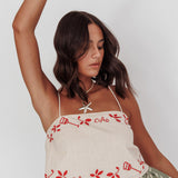 Sorrento Summer Embroidered Crop Top Oat