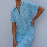 Glennon Crochet Shirt Dress Soft Blue