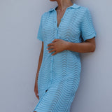 Glennon Crochet Shirt Dress Soft Blue
