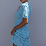 Glennon Crochet Shirt Dress Soft Blue