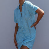 Glennon Crochet Shirt Dress Soft Blue