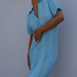 Glennon Crochet Shirt Dress Soft Blue