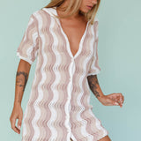 Glennon Crochet Shirt Dress Beige
