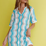 Glennon Crochet Shirt Dress Blue
