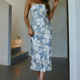 Ladies' Night Cowl Back Midi Dress Floral Blue