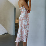 Ladies' Night Cowl Back Midi Dress Floral Peach