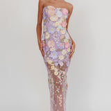 Euphoria Dream Embellished Mesh Maxi Dress Lilac