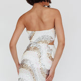 Eyes For You Waist Tie Mini Dress Sequin White