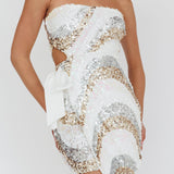 Eyes For You Waist Tie Mini Dress Sequin White