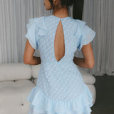 Destined To Be Ruffle Mini Dress Textured Blue