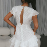 Destined To Be Ruffle Mini Dress Textured White