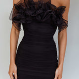 Marietha Organza Frill Neckline Dress Black