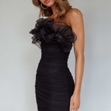 Marietha Organza Frill Neckline Dress Black