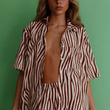 Just A Hunch Button Shirt Zebra Brown