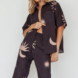 Just A Hunch Button Shirt Sun Moon Black
