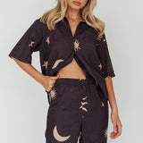 Just A Hunch Button Shirt Sun Moon Black