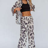 Just A Hunch Pants Leaf Print Beige