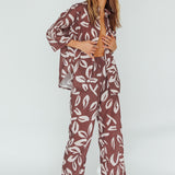 Just A Hunch Pants Leaf Print Chocolate