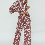 Just A Hunch Pants Leaf Print Chocolate