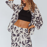 Just A Hunch Button Shirt Leaf Print Beige