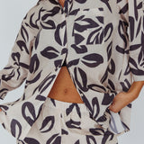 Just A Hunch Button Shirt Leaf Print Beige