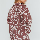 Just A Hunch Button Shirt Leaf Print Chocolate