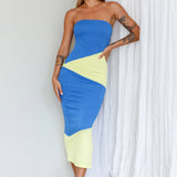 Shondra Crepe Texture Tube Dress Blue