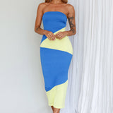 Shondra Crepe Texture Tube Dress Blue