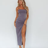 Comme Ci, Comme Ca Split Midi Dress Charcoal